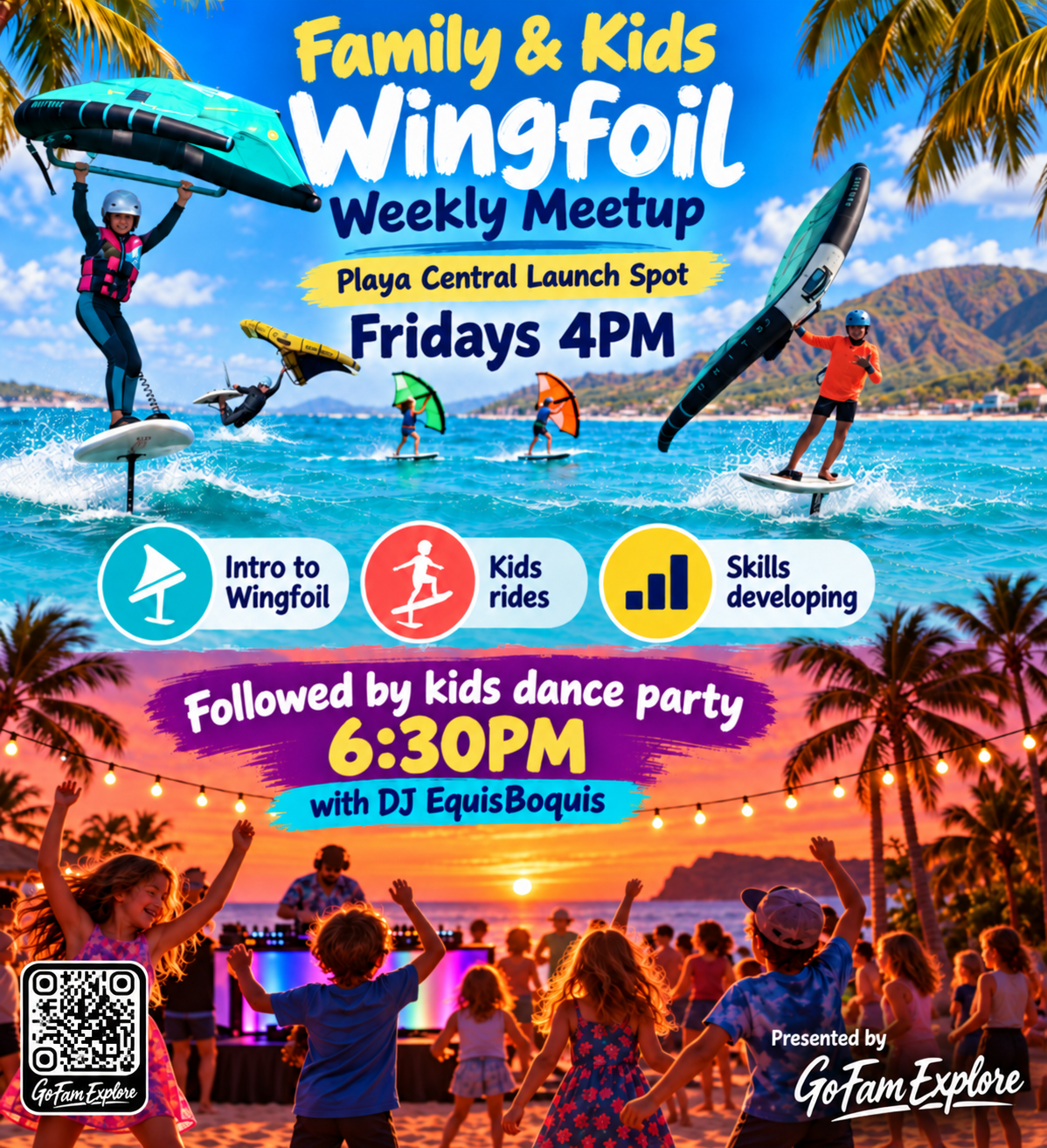 Family and kids wingfoil meetup event graphic
